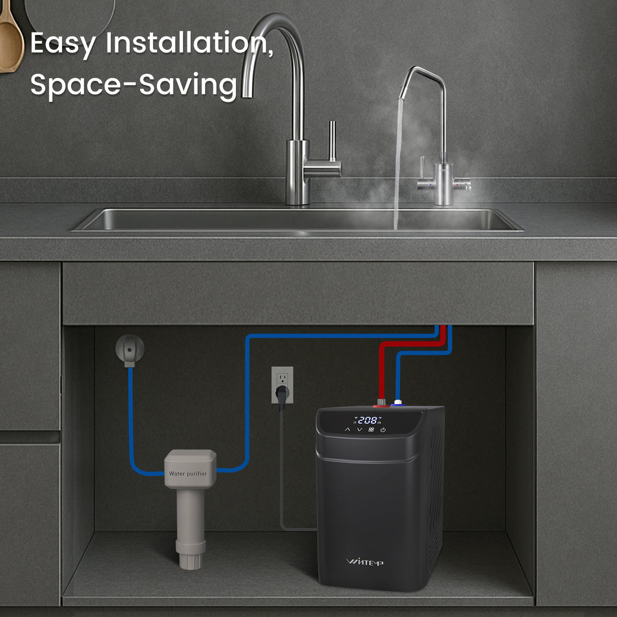 WINTEMP 2-in-1 Instant Hot & Filtered Water Dispenser — 208°F Under-Sink System with Smart Wi-Fi Control